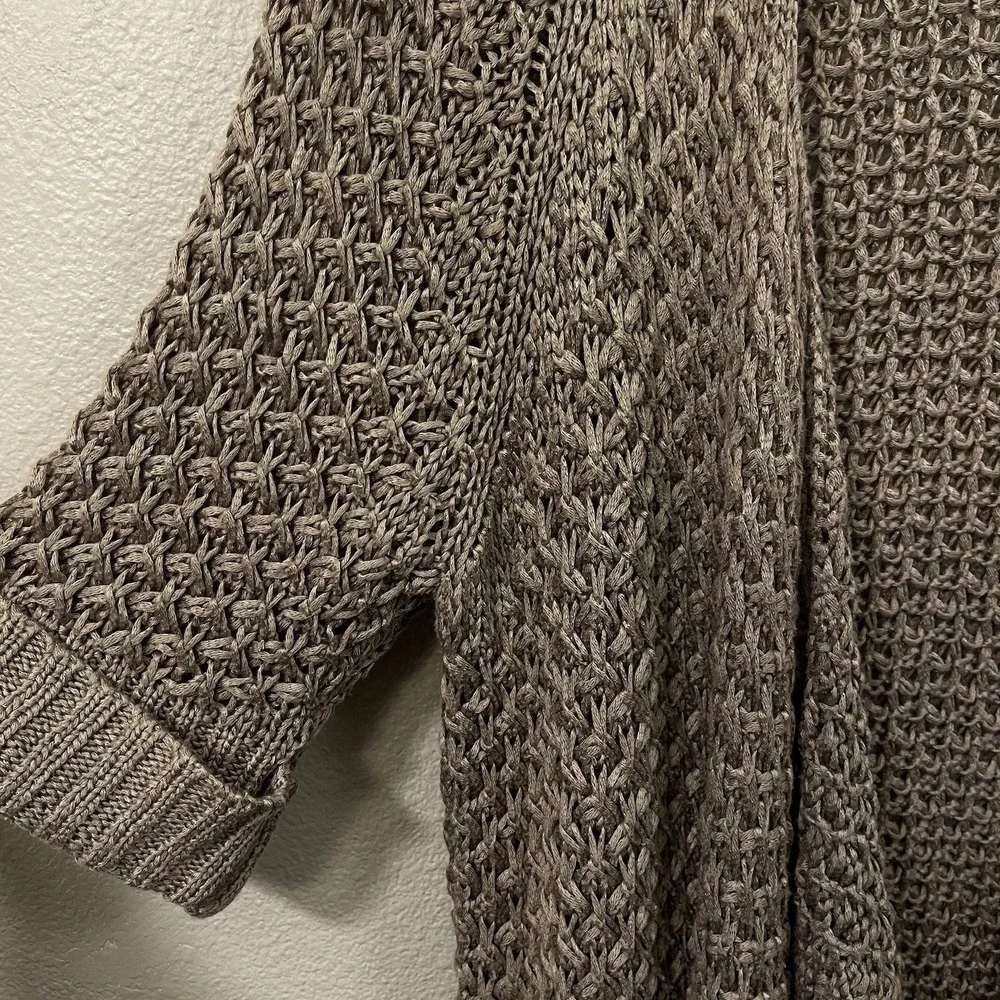 Asymmetrical Chunky Knit Cardigan Short Sleeve Beige Brown Goblincore Sz S -READ